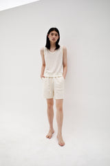 Linen oval neck knit, Cream