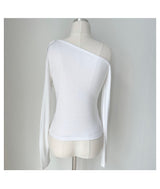 Unbuttoned off-shoulder halter strap long sleeve T-shirt (3 colors)