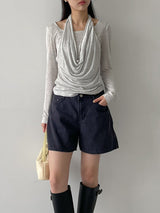 Shirred halterneck layered T-shirt
