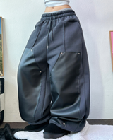 ストリング💙レザーダブルリベットロングパンツ💙🖤2カラー