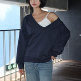 Bonnie Deep V-Neck Sweatshirts Navy