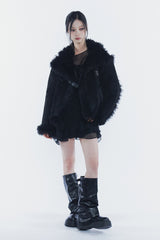 LUNA BELTED SHEARLING JACKET black