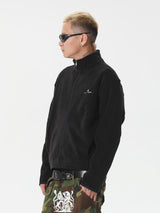 RTVG(RETROVEGAS) Double-sided polar fleece pure black zipper stand collar jacket