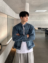 Biwon Washed Biker Denim Jacket