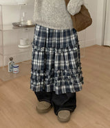 Giet Frill Banding Check Long Skirt