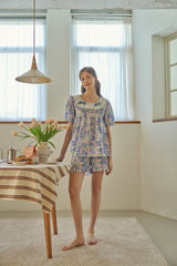 ULLALA PAJAMA Blooming Short-sleeve Two-piece Blue Purple[24146WTSSN]