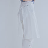 シアーレイヤードリベットプリーツスカート(white)