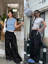 ブラックドットレースバンディングワイドパンツ