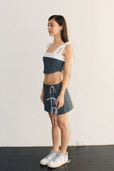 RIBBON PIN STRIPE LOW WAIST WRAP MINI SKIRT / GRAY