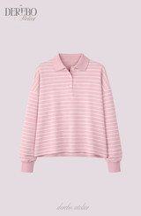 ピンクストライプルーズカラーTシャツ