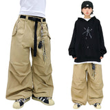 wide-parasuit buckle pants