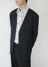 pinstripe collarless blazer