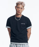 レイヤードロールアップクロップドTシャツ - ブラック