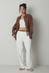 Linen pearl Shirt_Brown