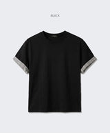 Rolled-Sleeve Cropped Short-Sleeve T-Shirt Black