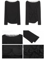 Black bag see-through pad bow long-sleeved shirt
