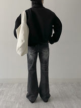 [unisex] 641キャットウォッシュ加工ブーツカットデニムパンツ