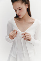 Ribbon Punching Cardigan Ivory
