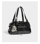 Leopard Print Studded Biker Tote Bag