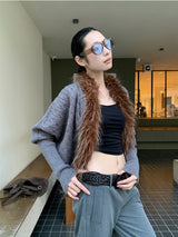 Batwing Fur No Collar Knit Cardigan