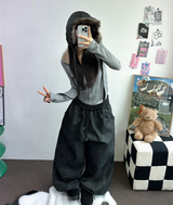 OVER BALLOON CURVE DENIM LONG PANTS 🖤💙2COLOR