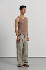 High ribbed logo sleeveless(Beige)