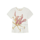 ニット花柄プリントスキニーハーフスリーブTシャツ