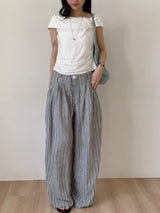 Rose String Stripe Wide Pants
