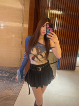 Unbalanced butterfly shirring blouse