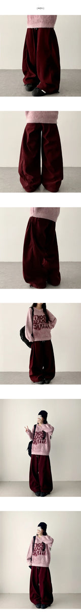 Rutte Corduroy Side Pin Tuck Slit Banding Wide Pants