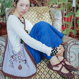 UnsocialNight original literary retro versatile カジュアル イラストプリントワンショルダークロスボディバッグ for women