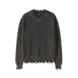 Vintage Damage V-Neck Loose Knit - CHARCOAL