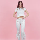 ROSE PATCH BOOT-CUT PANTS [IVORY]