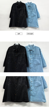 Icle Stitch Denim Boxy Fit Short-Sleeved Shirt