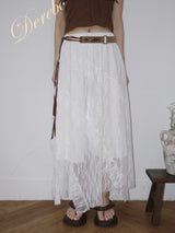 twill lace frill long skirt