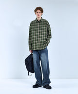87-STAN092 Vintage Forest OverFit Long-Sleeved Tartan Check Shirt