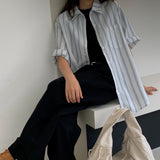 [Summer/Short-sleeved Shirt] Sydney オーバーサイズフィット ストライプ サマーシャツ 1 color