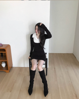 プロミスホルターカラーシャツレイヤードワンピース