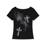 エローラ ラインストーン クロス Tシャツ