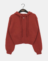 Ronky Two Way Cropped Hooded Knitwear Zip-Up