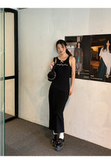 Black mini sleeveless long dress