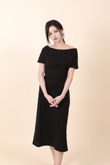 オフショルダースリットロングワンピース Black