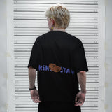 フェイクナット ステイン ロゴブラックボクシー オーバーサイズ Tシャツ