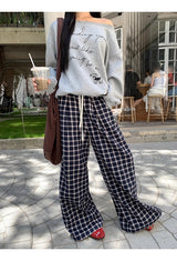ネイビーチェックコットンバンドポケットパンツ