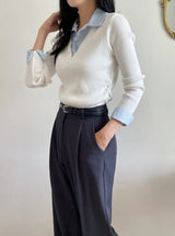 Ballon Shirt Layered V-Neck Shirring Knit