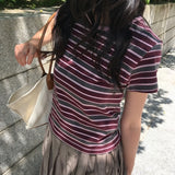 Lina Striped Cap Sleeve Short Sleeve T-Shirt 2 Colors
