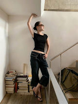 Zipper cuff waist bootcut capri pants