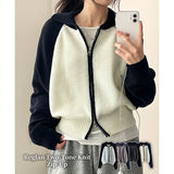 Sera collar color matching nagrang two-way knit zip-up