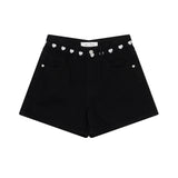 ハートエンブロイダードブラックデニムショーツ code 18206
