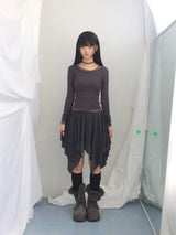stripe ribbonline wave skirt
